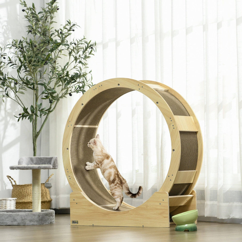 Roata de exercitii pentru pisici, finisaj stejar, 91 cm