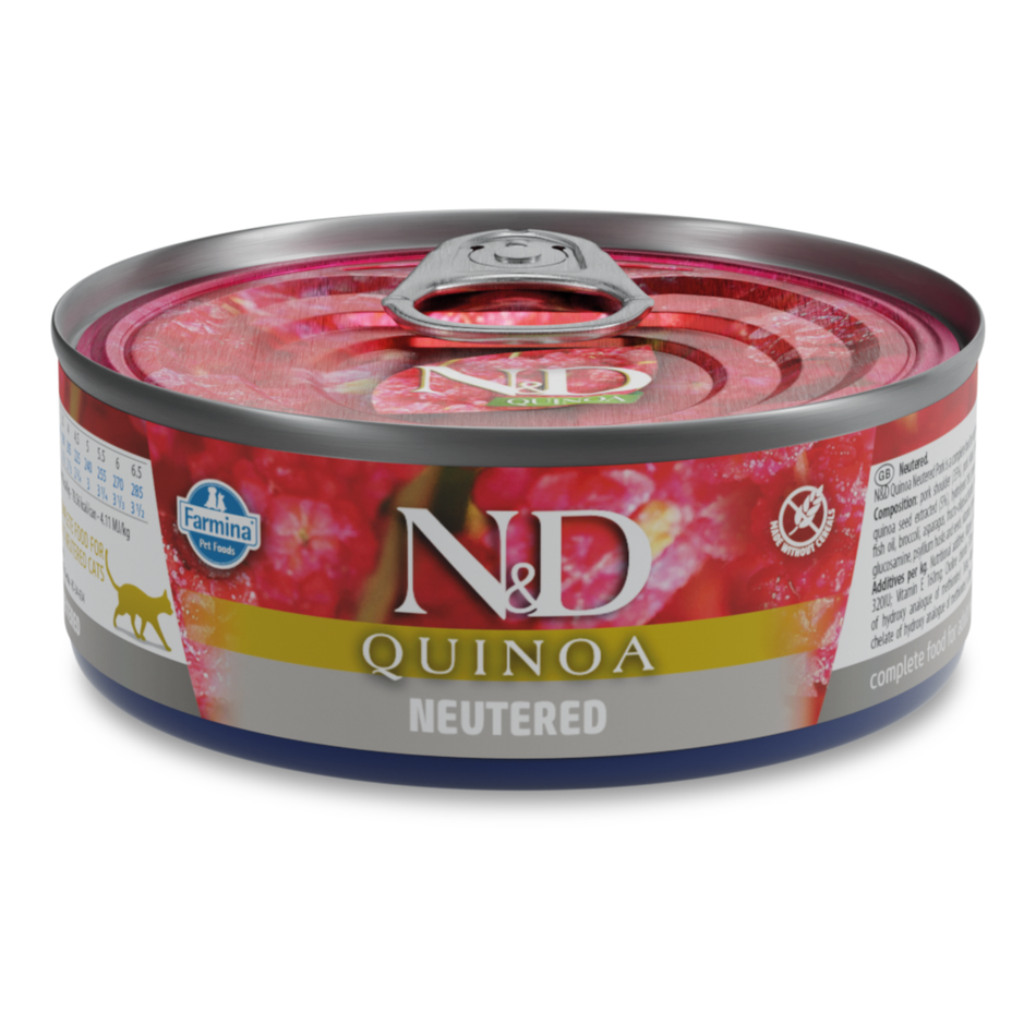 N&D Quinoa Neutered hrană umedă pentru pisici sterilizate cu porc 80 g