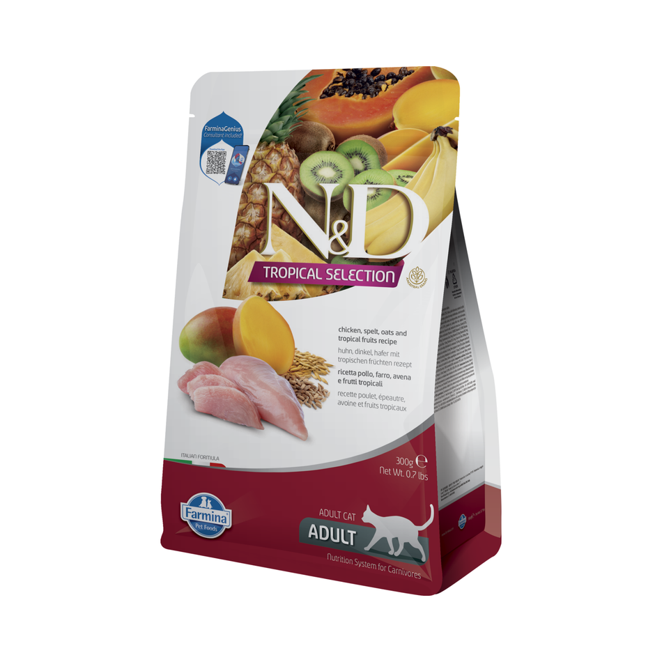 N&D Tropical Selection hrana uscata cu pui si fructe tropicale pentru pisici, 300 g