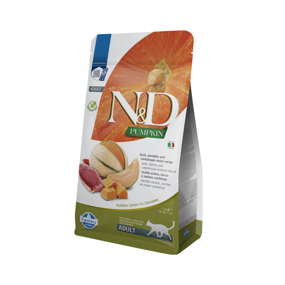 N&D Pumpkin hrana uscata cu rata si pepene galben pentru pisici, 1.5 kg