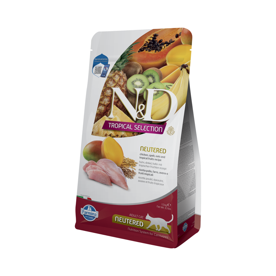N&D Tropical Selection Neutered hrana uscata cu pui si fructe tropicale pentru pisici, 1.5 kg