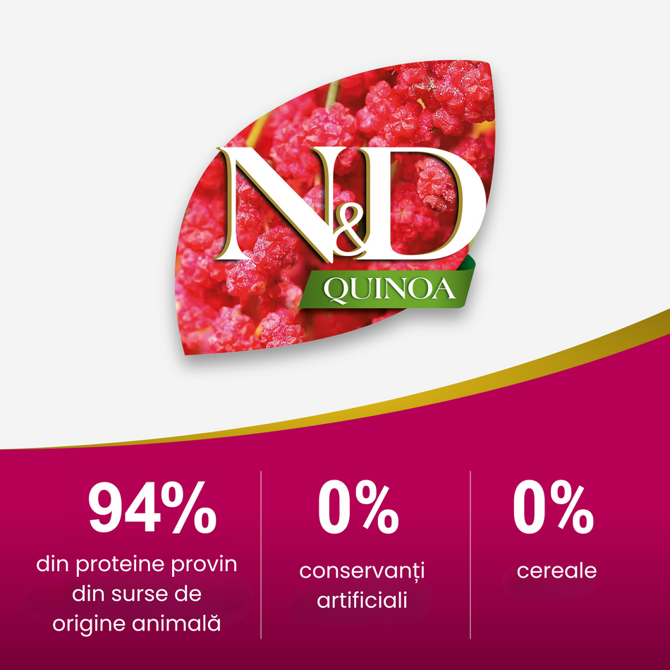 N&D Quinoa Skin & Coat hrana umeda cu vanat si cocos pentru pisici, 80 g