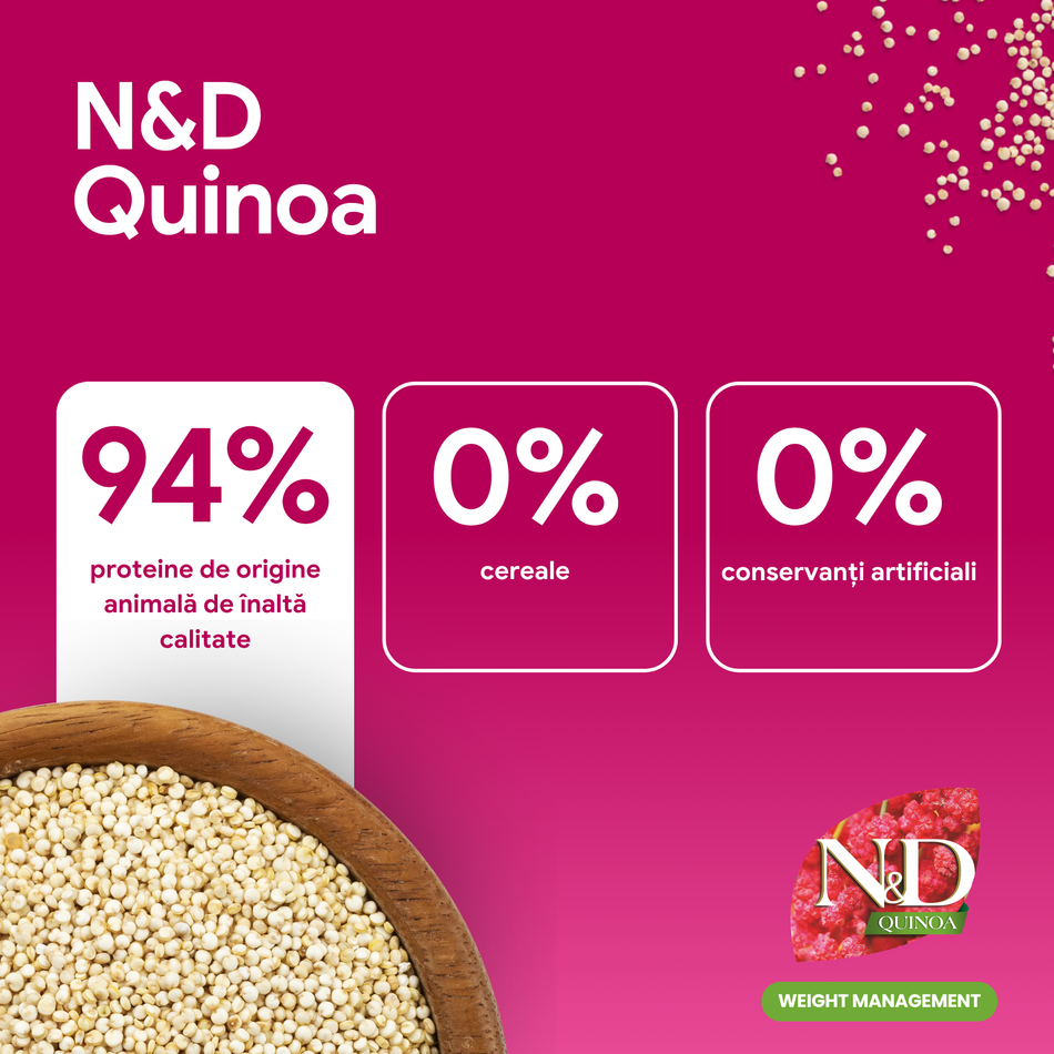 N&D Quinoa Weight Management hrana uscata cu miel pentru pisici, 1.5 kg