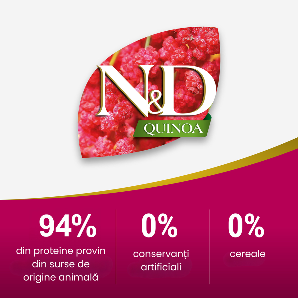 N&D Quinoa Skin & Coat hrana umeda cu hering pentru pisici, 80 g