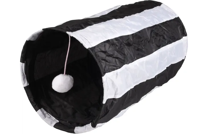 Flamingo Feline tunel de joaca pentru pisici cu minge, alb-negru, 50 x 25 cm