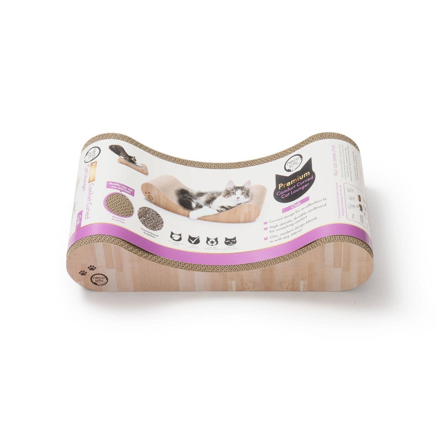 Necoichi lounge curbat pentru pisici, carton pentru zgariat, Oak