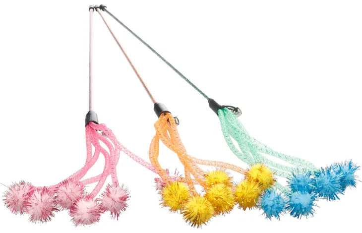 Flamingo Glitty undita interactiva pentru pisici cu tentacule si clopotel, 42 cm