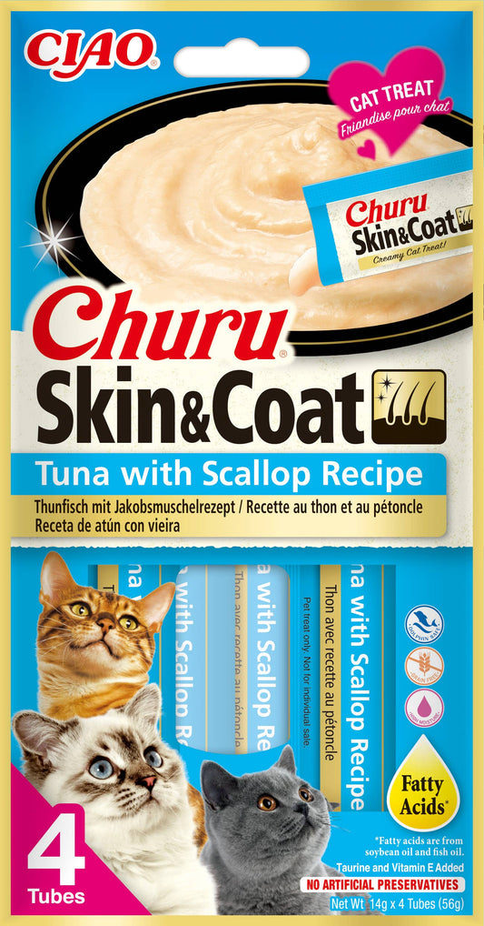 Churu Skin & Coat cu Ton si Scoici 56 g (4 x 14 g) | Inaba