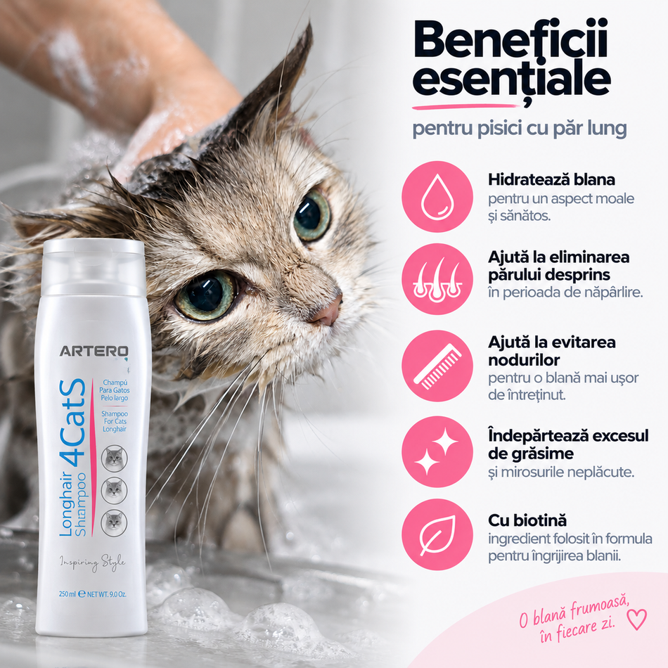 Artero 4Cats Longhair sampon pentru pisici cu par lung, 250 ml