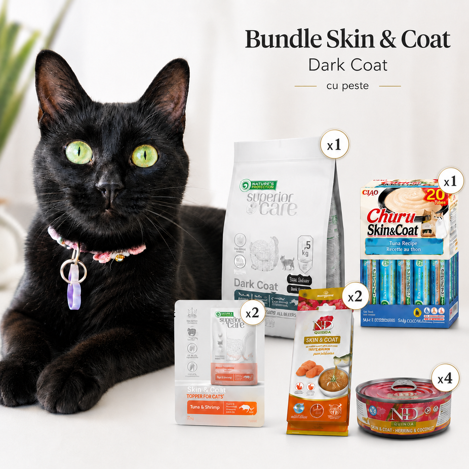 Bundle Blancky Skin & Coat pentru pisici Dark Coat cu peste