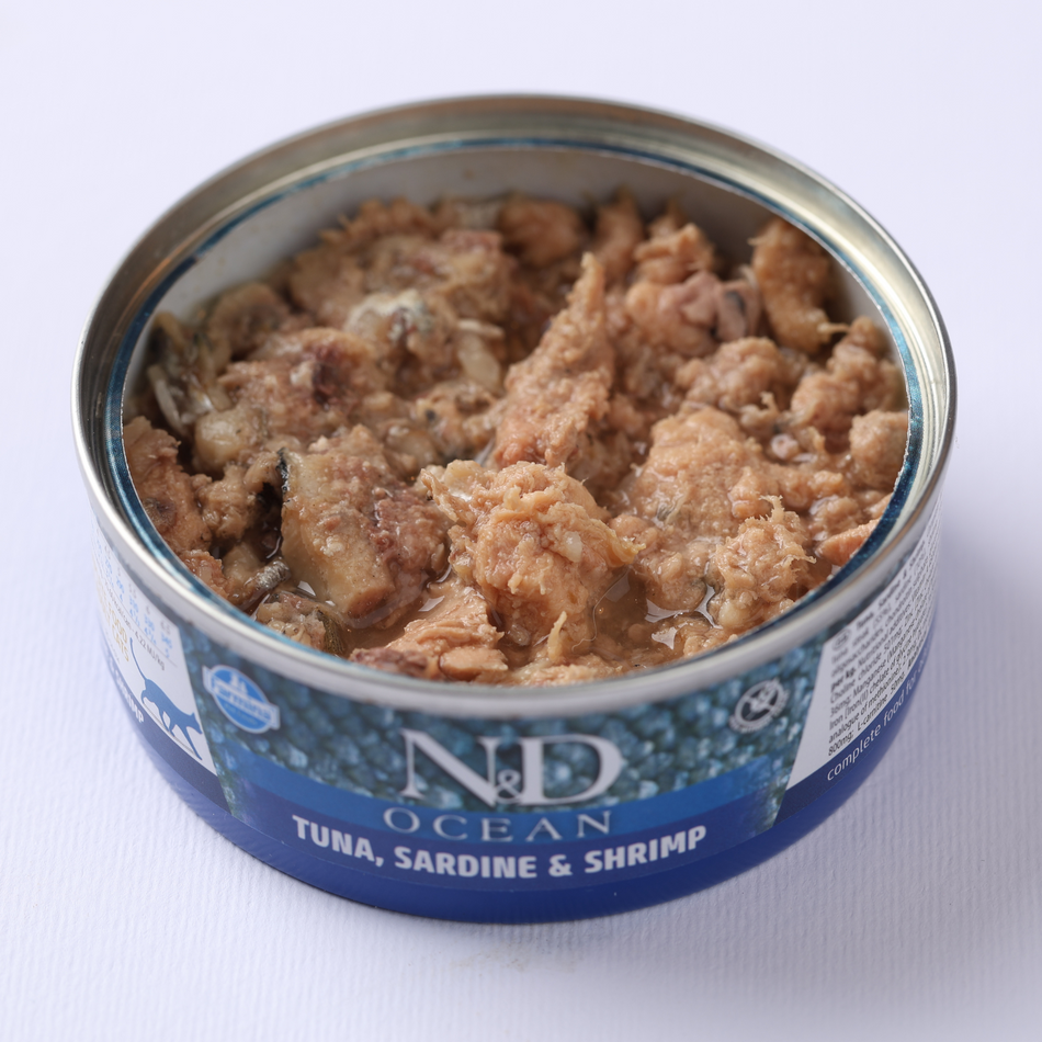 N&D Ocean hrana umeda cu ton, sardine si creveti pentru pisici, 70 g