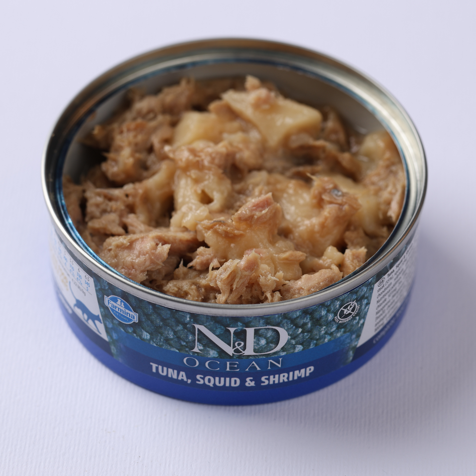N&D Ocean hrana umeda cu ton, calamar si creveti pentru pisici, 70 g