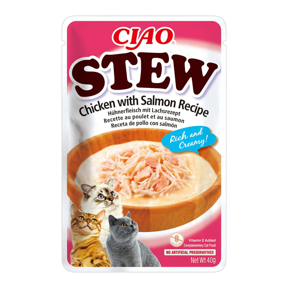 Ciao Churu Stew hrană umedă pentru pisici cu pui și somon, 40 g