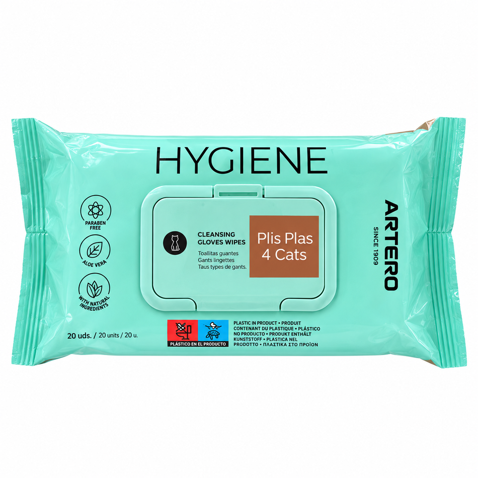 Artero Plis Plas 4 Cats - Manusi Hygiene de curatare pentru pisici, 20 buc.