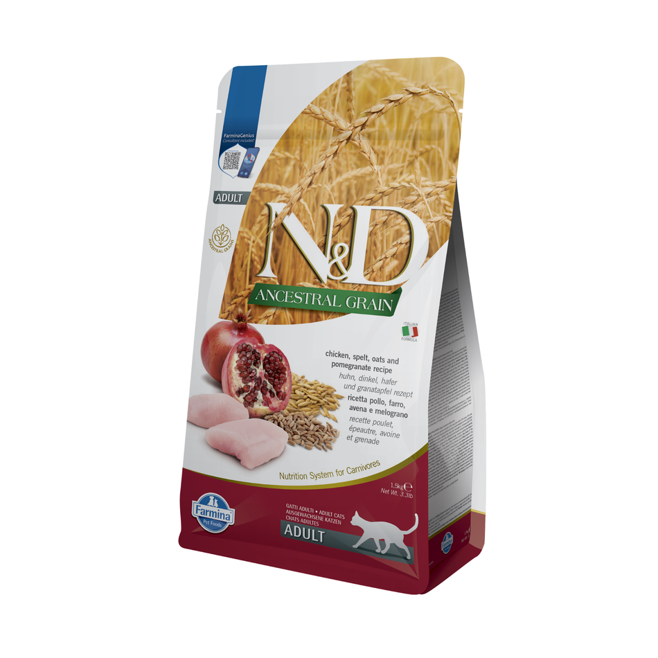 N&D Ancestral Grain Adult hrană uscată pentru pisici cu pui și rodie, 1,5 kg