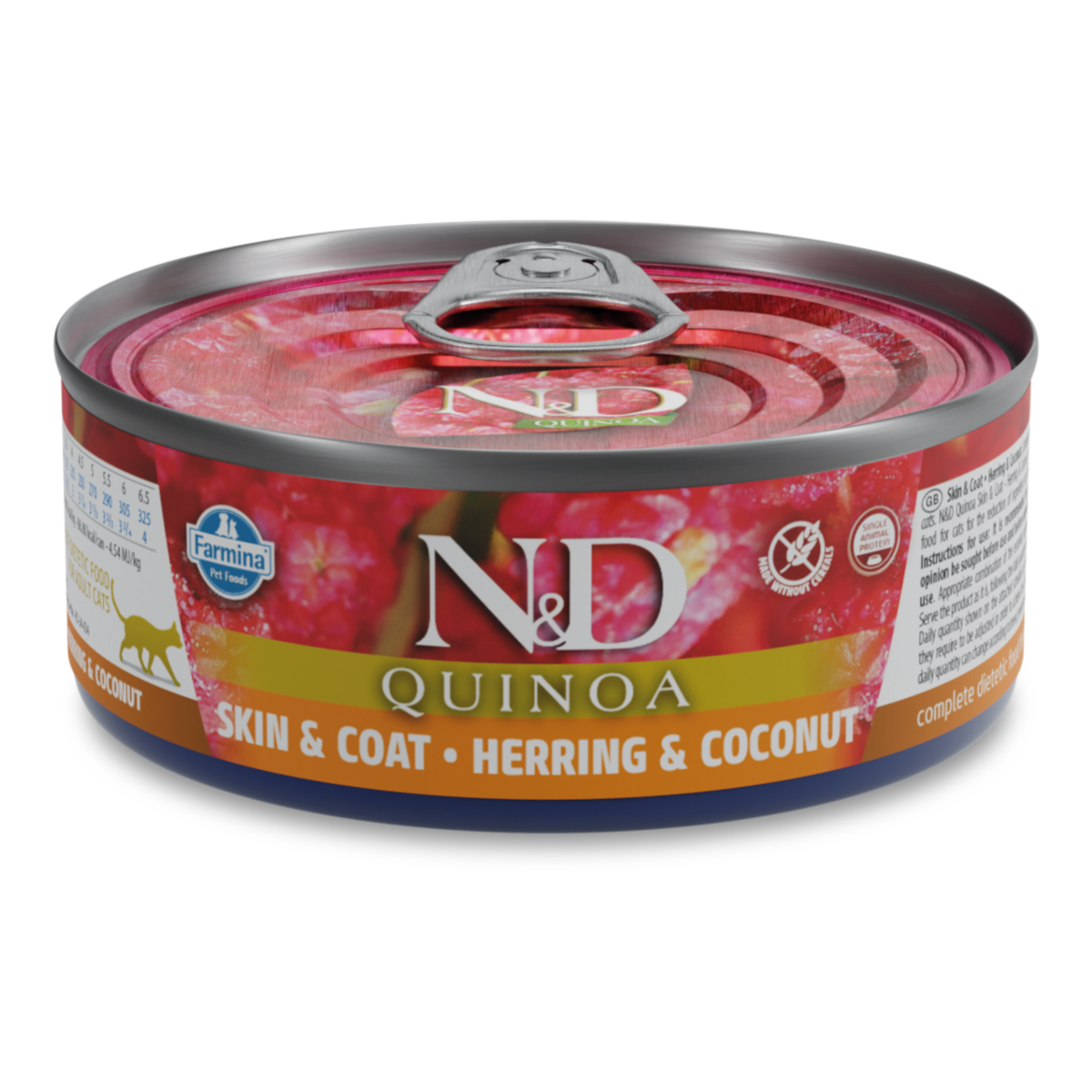 N&D Quinoa Skin & Coat hrana umeda cu hering pentru pisici, 80 g