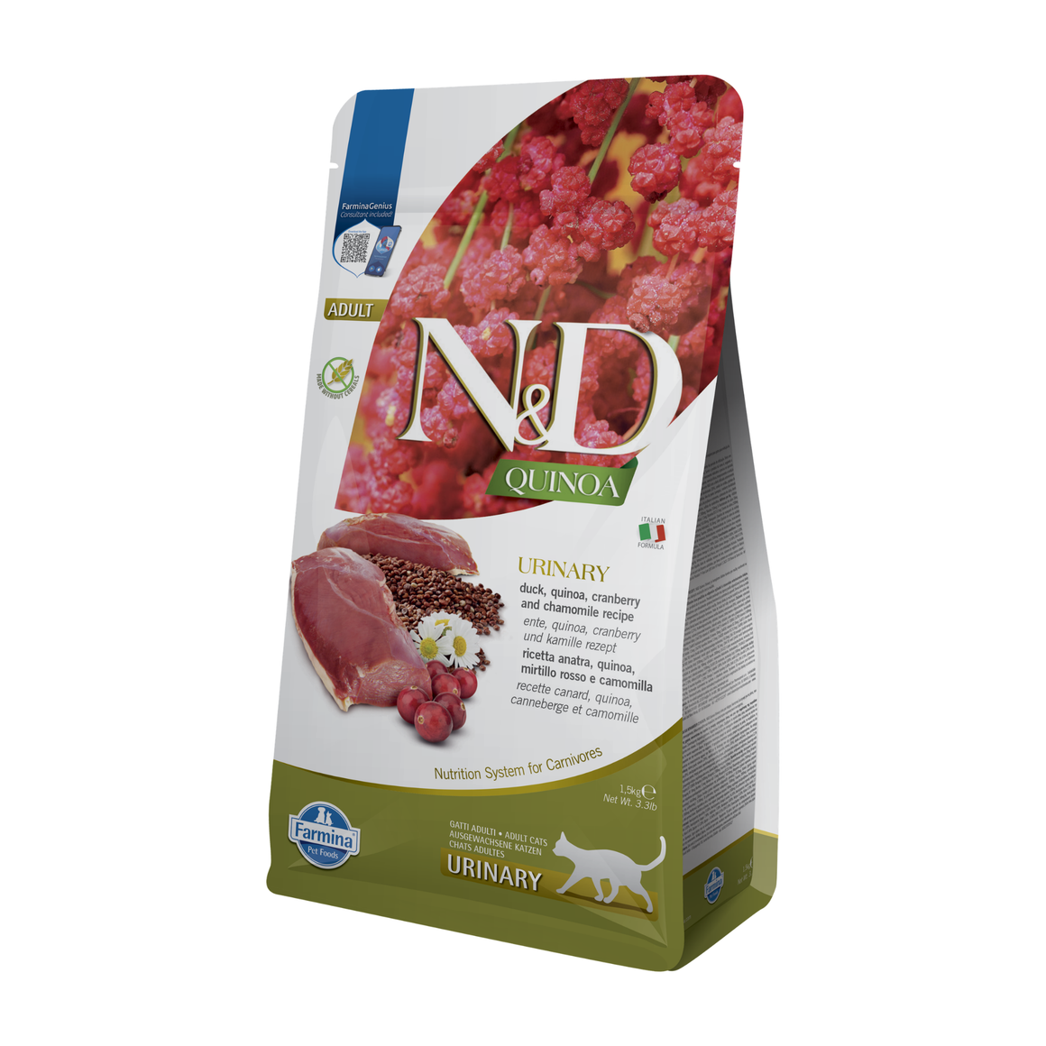 N&D Quinoa Urinary hrană uscată pentru pisici cu rață 1,5 kg