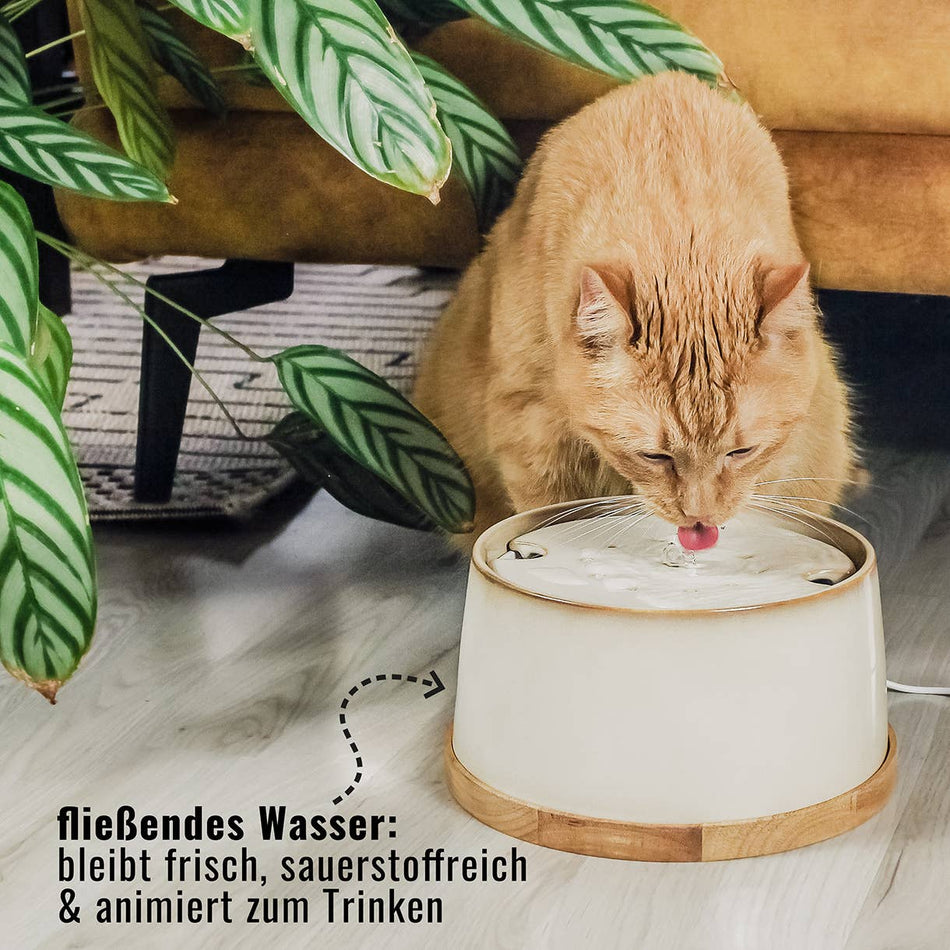 Ne&no fantana ceramica pentru pisici, cu baza din bambus