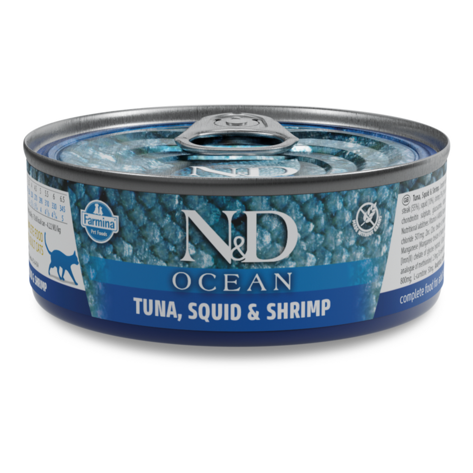 N&D Ocean hrana umeda cu ton, calamar si creveti pentru pisici, 70 g