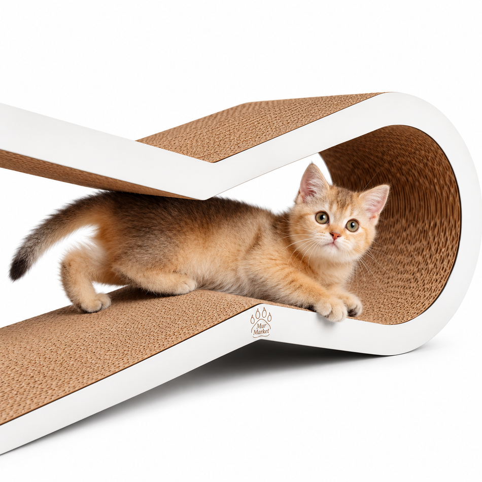MurMarket Tiny Tiger M scratcher cu tunel din carton ondulat pentru pisici, 66 x 26 x 22 cm