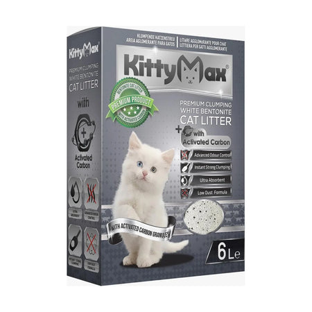 KittyMax Premium Active Carbon asternut igienic bentonitic cu carbune activ pentru pisici, 6 L