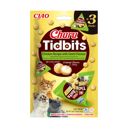 Churu Tidbits recompensă pentru pisici, pui și dashi, 3 x 12 g | Inaba