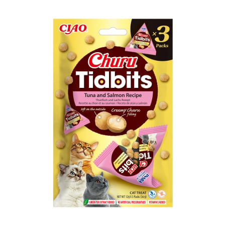 Churu Tidbits recompensa pentru pisici, ton si somon, 3 x 12 g | Inaba