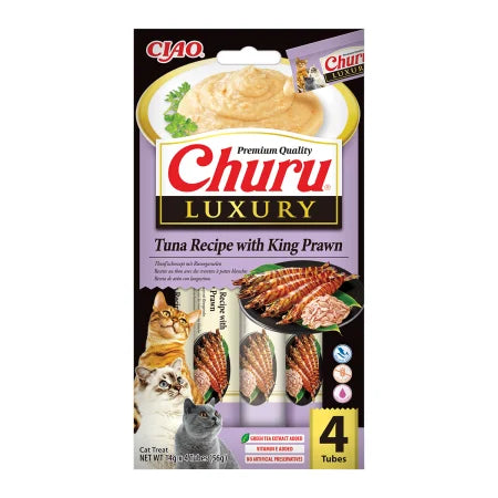 Churu Luxury recompensă cremoasă pentru pisici cu ton și creveți King, 4 x 14 g