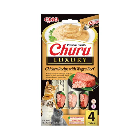 Churu Luxury recompensa cremoasa pentru pisici, pui cu vita Wagyu, 4 x 14 g