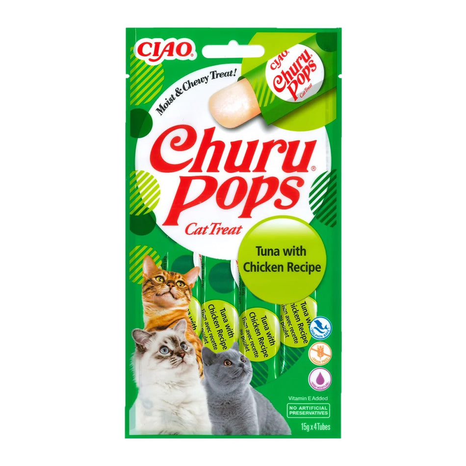 Churu Pops recompensa suculenta pentru pisici, pui si ton, 4 x 15 g | Inaba