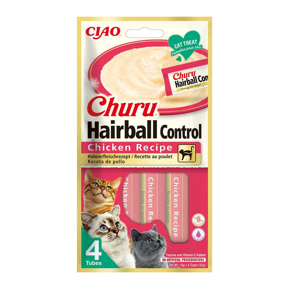 Ciao Churu Hairball Control pentru pisici, pui, 4 x 14 g