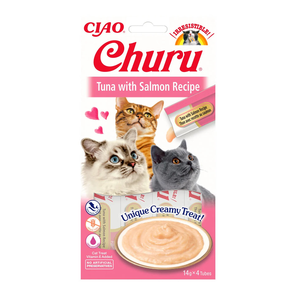 Churu recompensa cremoasa pentru pisici, ton cu somon, 4 x 14 g