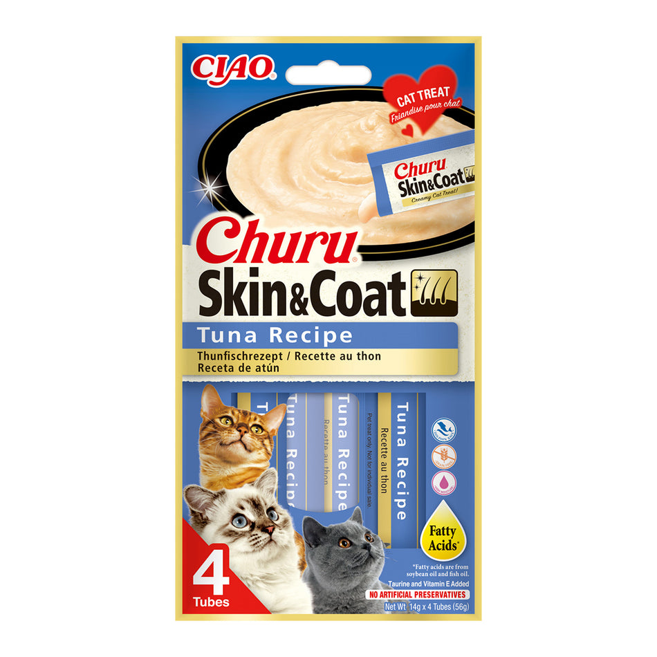 Churu Skin & Coat recompensă cremoasă pentru pisici cu ton, 4 x 14 g