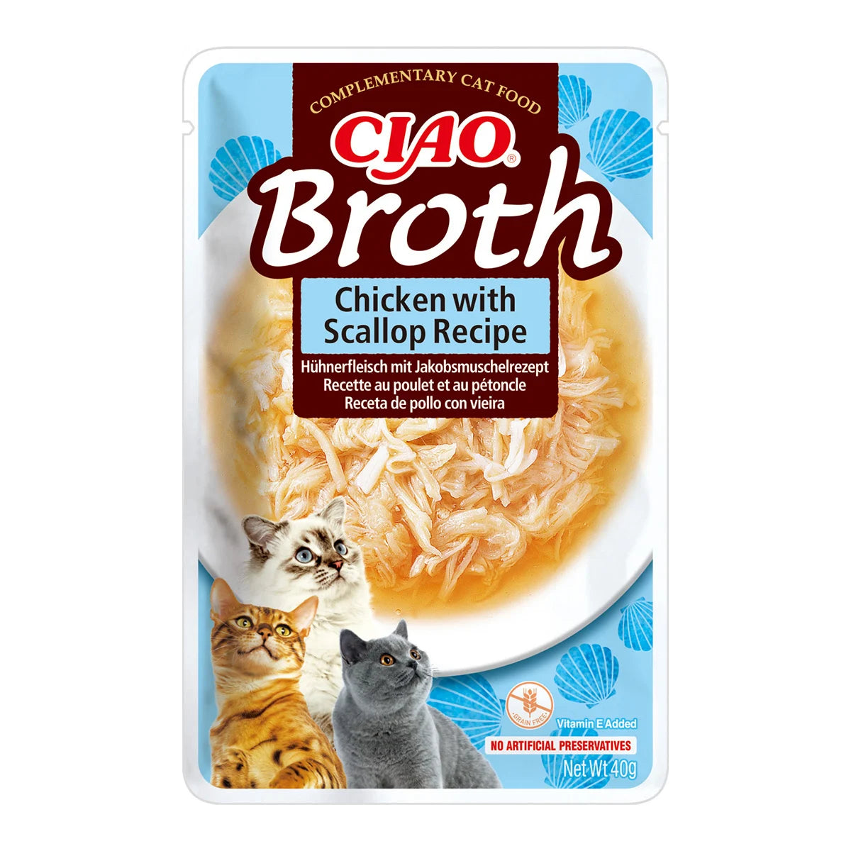 Ciao Churu Broth hrană umedă pentru pisici cu pui și scoici, 40 g
