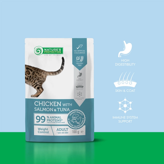 Nature's Protection Weight Control pui, somon si ton pentru pisici, 100 g