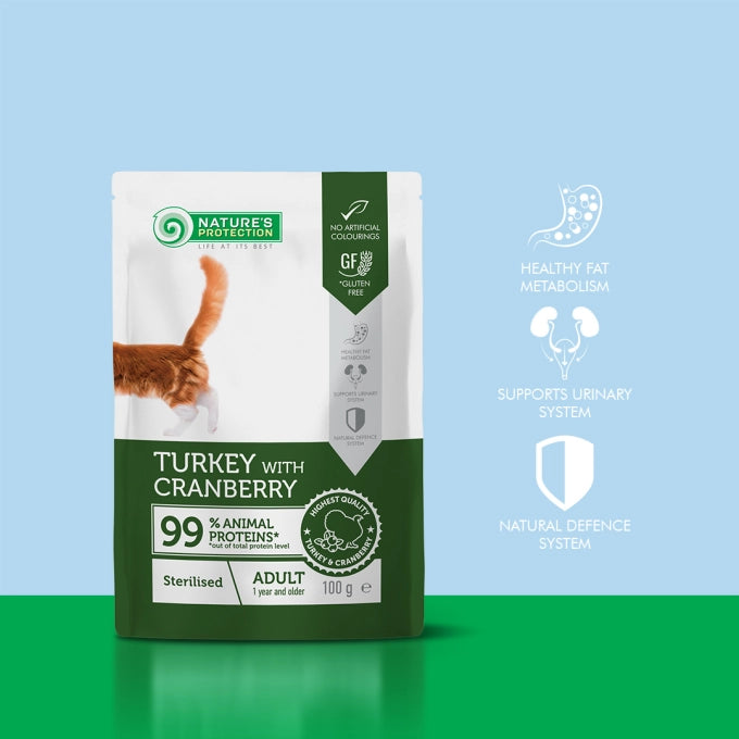 Nature’s Protection Sterilised Adult Cat Curcan si Merisoare 100 g