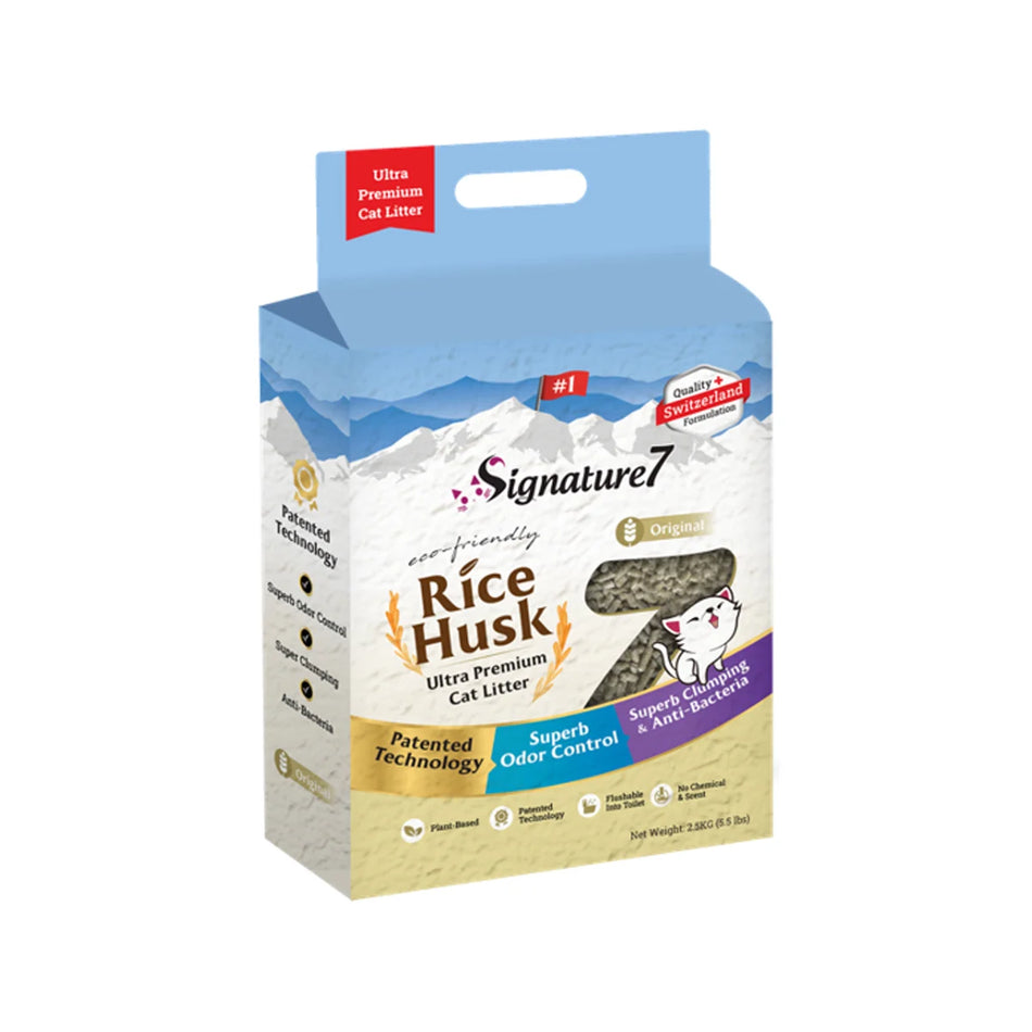 Signature7 Rice Husk asternut igienic pentru pisici, Original, 7 L, 2.5 kg