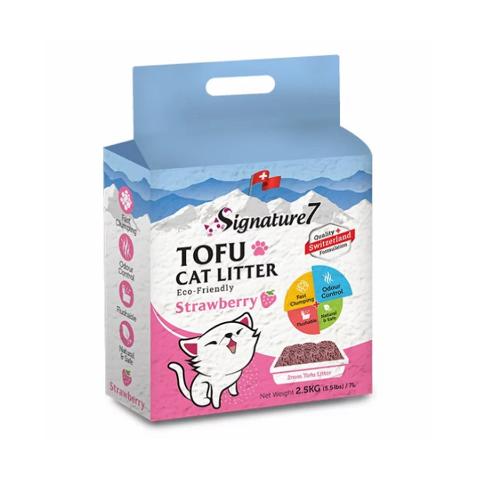 Signature7 asternut igienic tofu pentru pisici, capsune, 7 L, 2.5 kg