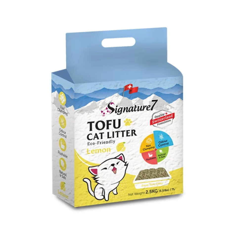 Signature7 asternut igienic tofu pentru pisici, lamaie, 7 L, 2.5 kg