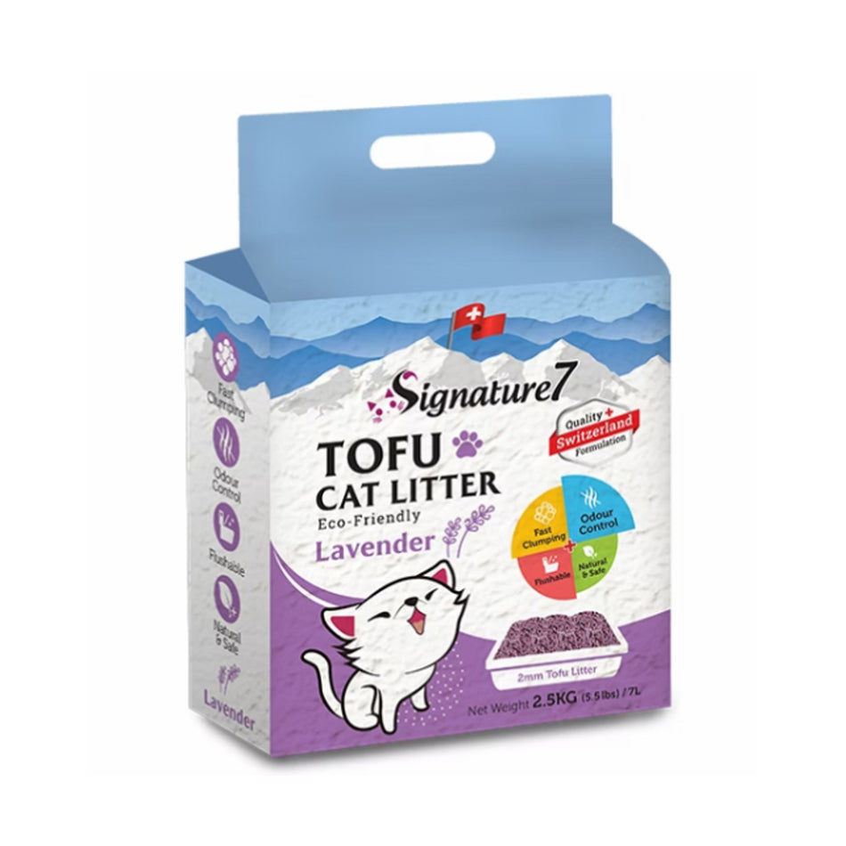 Signature7 asternut igienic tofu pentru pisici, lavanda, 7 L, 2.5 kg