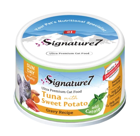 Signature7 hrana umeda completa pentru pisici cu ton si cartofi dulci, 70 g