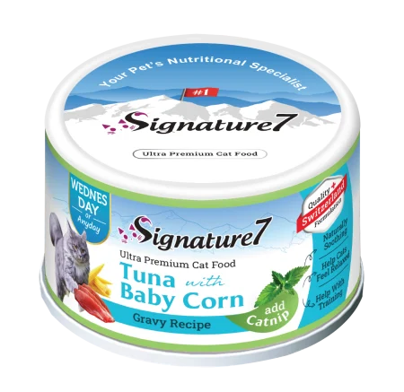 Signature7 hrana umeda complementara pentru pisici cu ton si porumb baby, 70 g