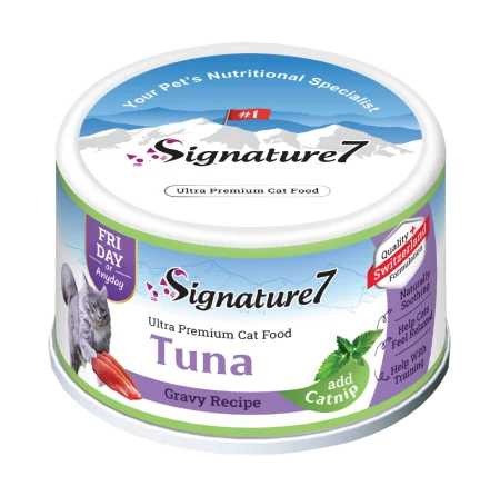 Signature7 hrana umeda completa pentru pisici cu ton si catnip in sos, 70 g